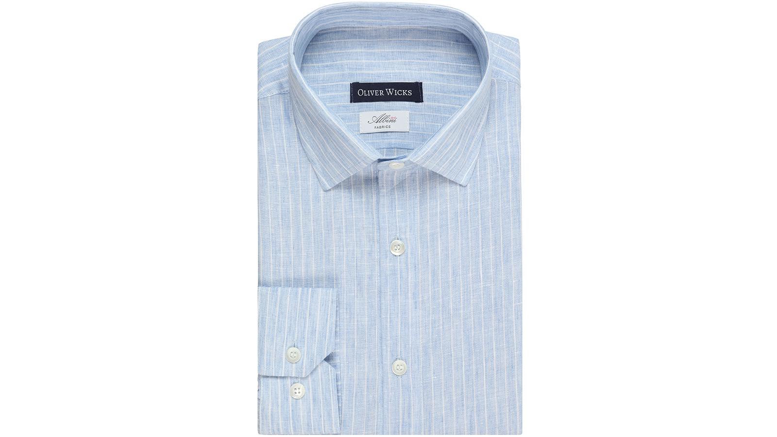 Light Blue Striped Linen Shirt - slider image 1