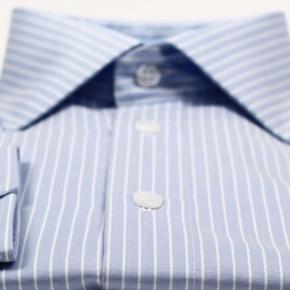 White Striped Blue Two-Fold Cotton Shirt - thumbnail image 1