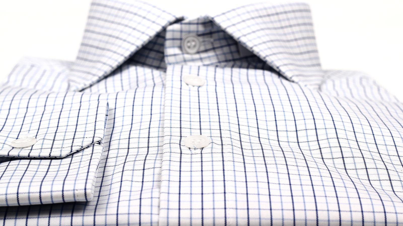 Blue Checked White Cotton Shirt - slider image 1