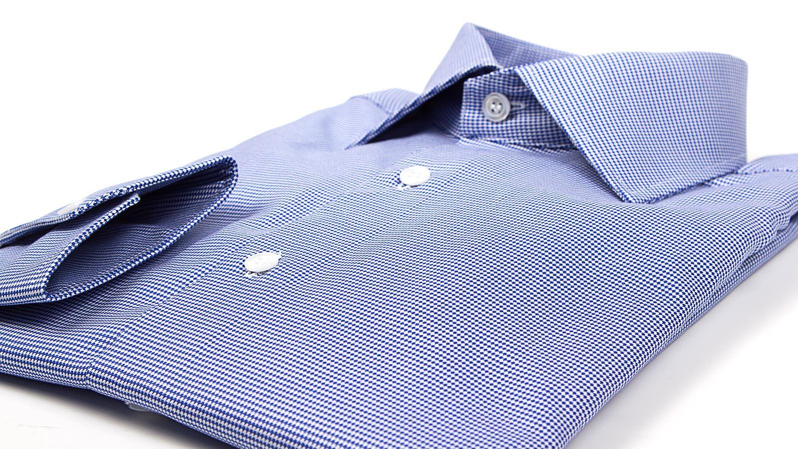 Micropatterned Blue Cotton Shirt - slider image 1