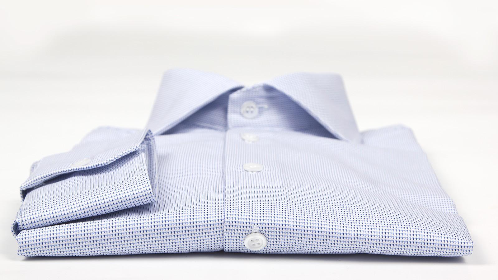 Micropatterned White & Blue Cotton Shirt - slider image 1