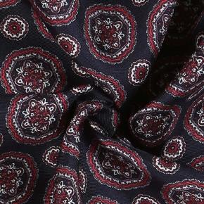 Navy 100% Silk Pocket Square with Red Shapes - thumbnail image 1