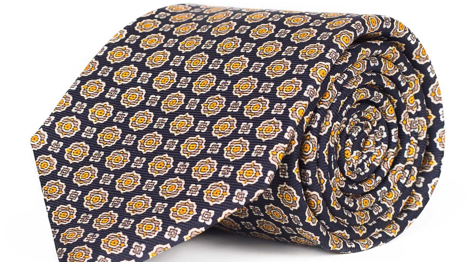 Navy & Bronze 28 Momme Silk Tie - slider image 