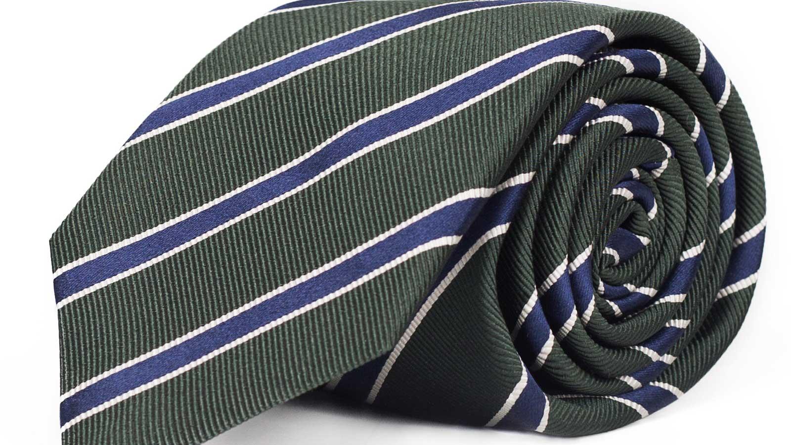 Blue Striped Green Mogador Silk Tie - slider image 