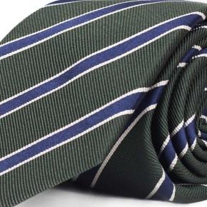 Blue Striped Green Mogador Silk Tie - thumbnail image 1