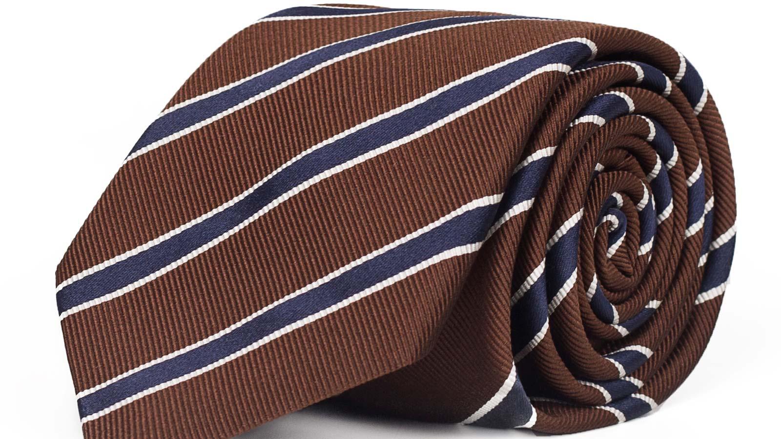 Blue Striped Brown Mogador Silk Tie - slider image 