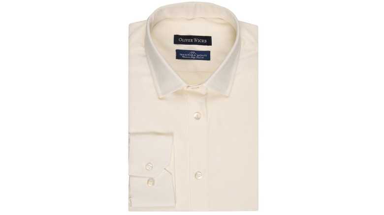 An ivory cotton twill shirt by Oliver Wicks