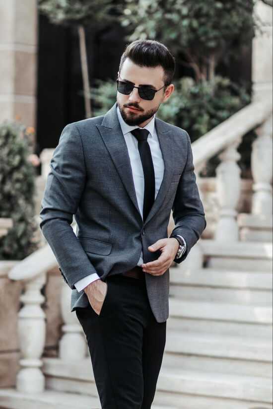 Man Wearing Grey Suit Jacket with Black Pants