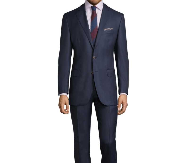 A navy birdseye suit by Oliver Wicks