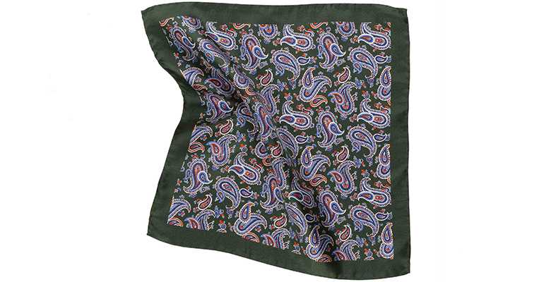 Green & Blue Paisley Patterned 100% Silk Pocket Square