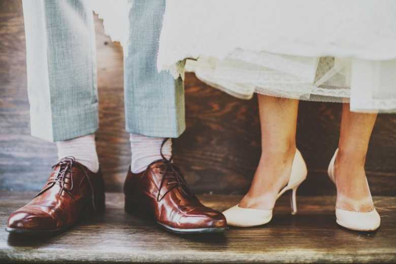 A picture of a couple's shoes