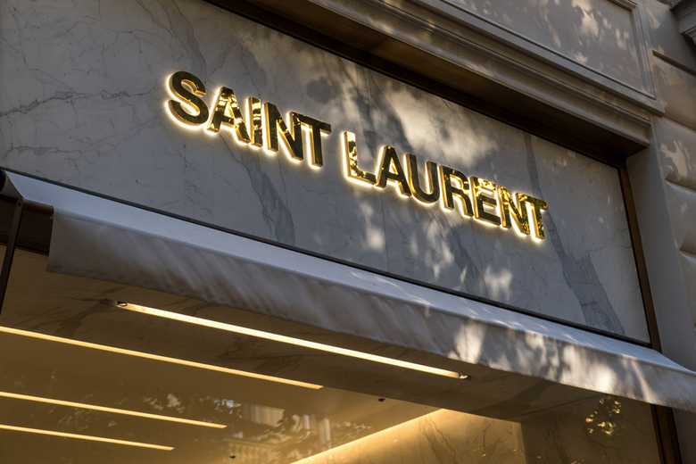 a Saint Laurent sign on a store