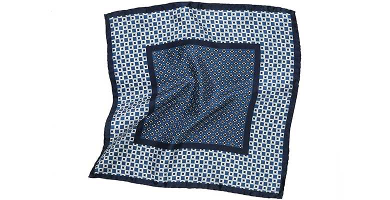 Navy & White Italian 100% Silk Pocket Square