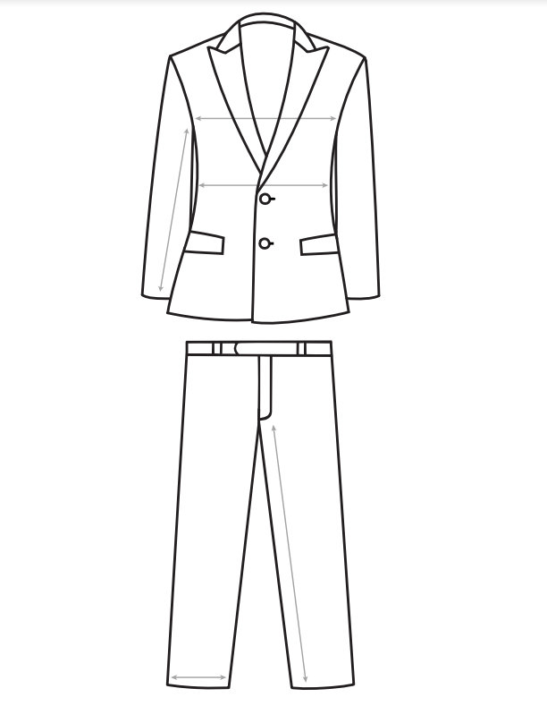 An outline of a suit with a modern fit