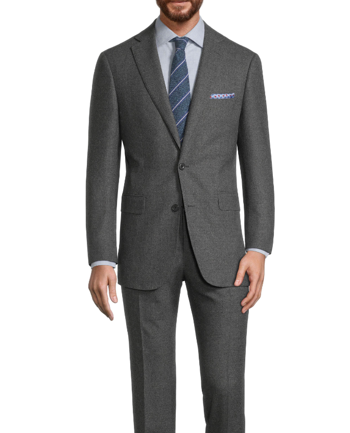 Dark grey natural bi-stretch flannel suit by Oliver Wicks