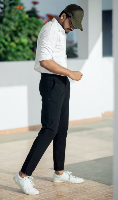 Man Wearing Black Chino Pants