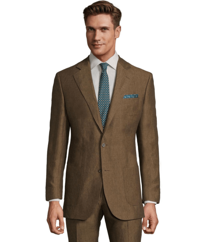 Man Wearing Natural Brown Linen Suit